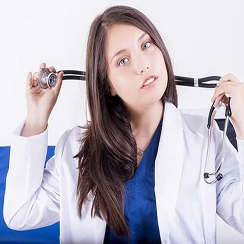 This is a nurse practitioners wearing lab jacket showing how easy it is to tranfer bacterium and viruses to the patient. Please protect your hospital staff and doctors by buying scrubmaster scrubs and lab coats online. You can also search for us online at scrubmaster.com and look for us in the search results on google